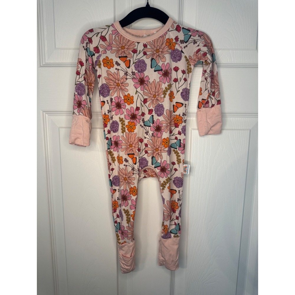Bamboo Bliss Baby Floral Butterfly Bamboo Sleeper Romper Pink 3-6M